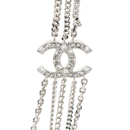Chanel Baguette Crystal CC Shield Multi Strand Long Chain Necklace Silver 4 of 6