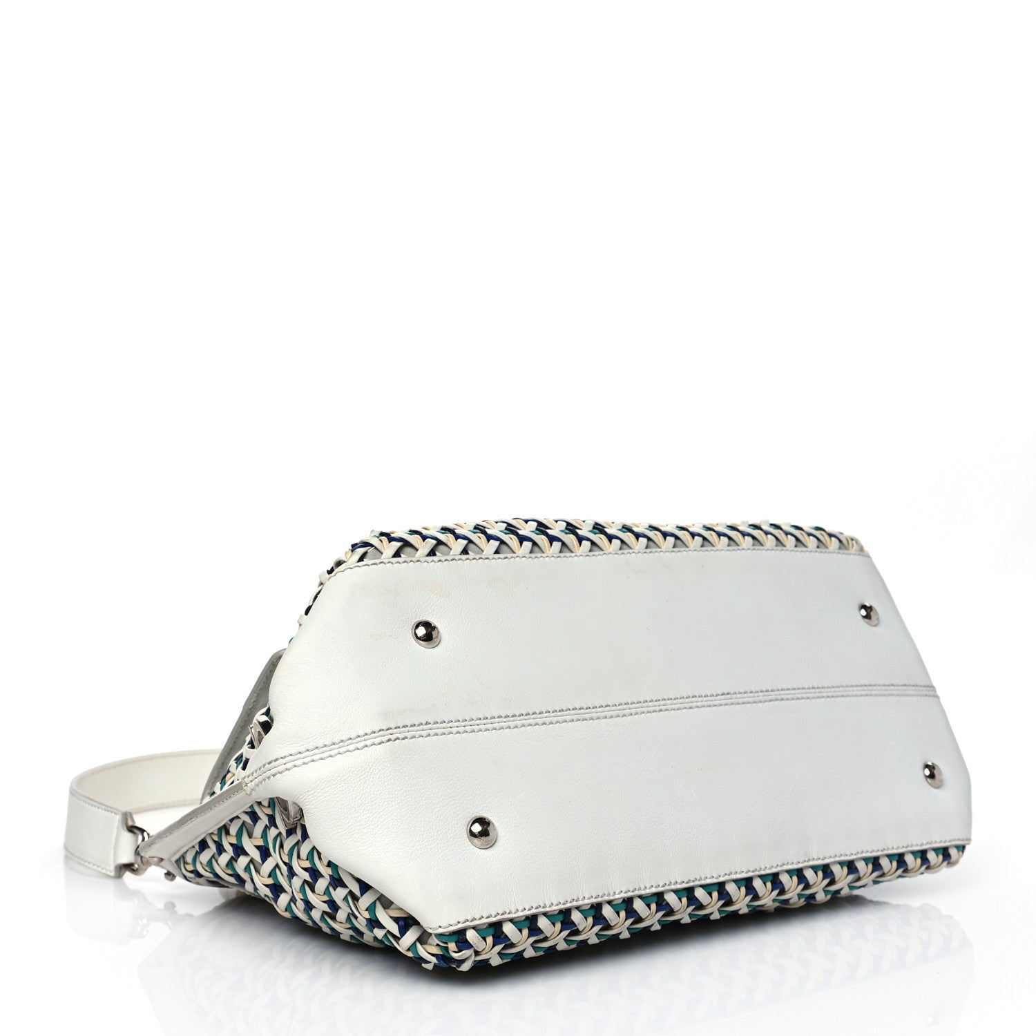 Salvatore Ferragamo Woven Nappa Sofia Satchel White Cream Teal Bright Blue 4 of 10