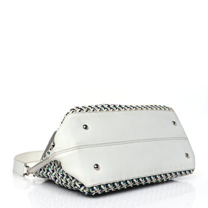 Salvatore Ferragamo Woven Nappa Sofia Satchel White Cream Teal Bright Blue 4 of 10