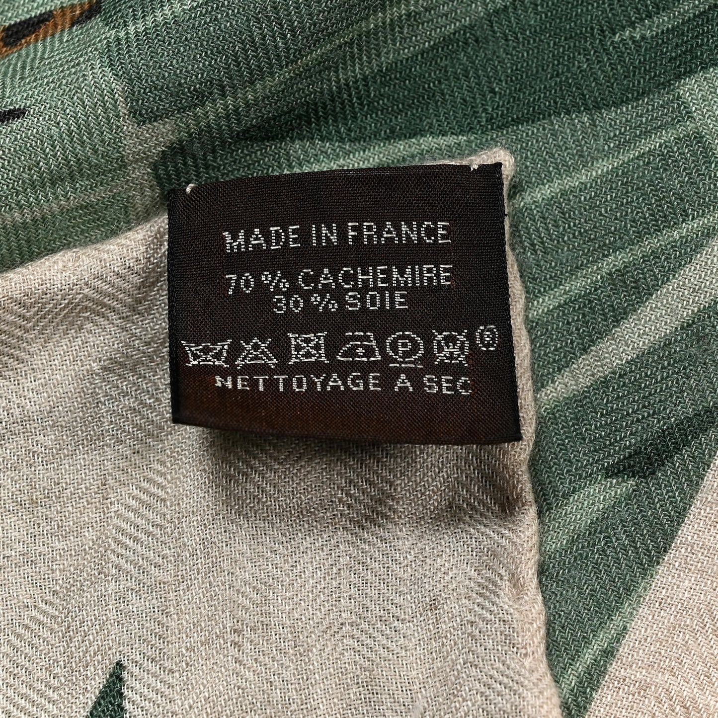 Cashmere Silk Les Douze Leopards Shawl 140 Naturel Vert Vieux