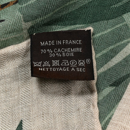 Hermes Cashmere Silk Les Douze Leopards Shawl 140 Naturel Vert Vieux 2 of 4