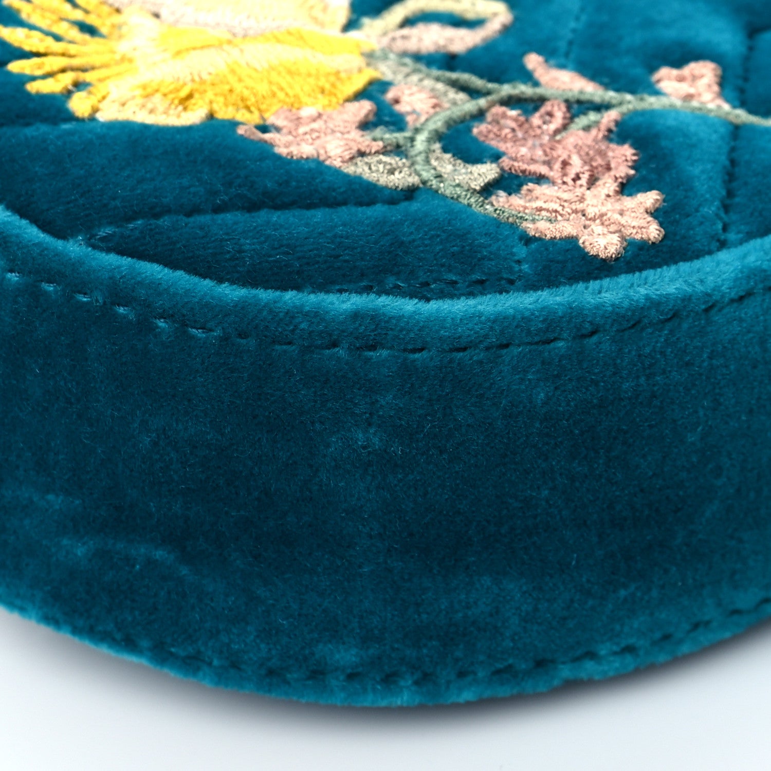 Gucci Velvet Matelasse Embroidered GG Marmont Belt Bag 85 34 Pavone Cyan 10 of 11
