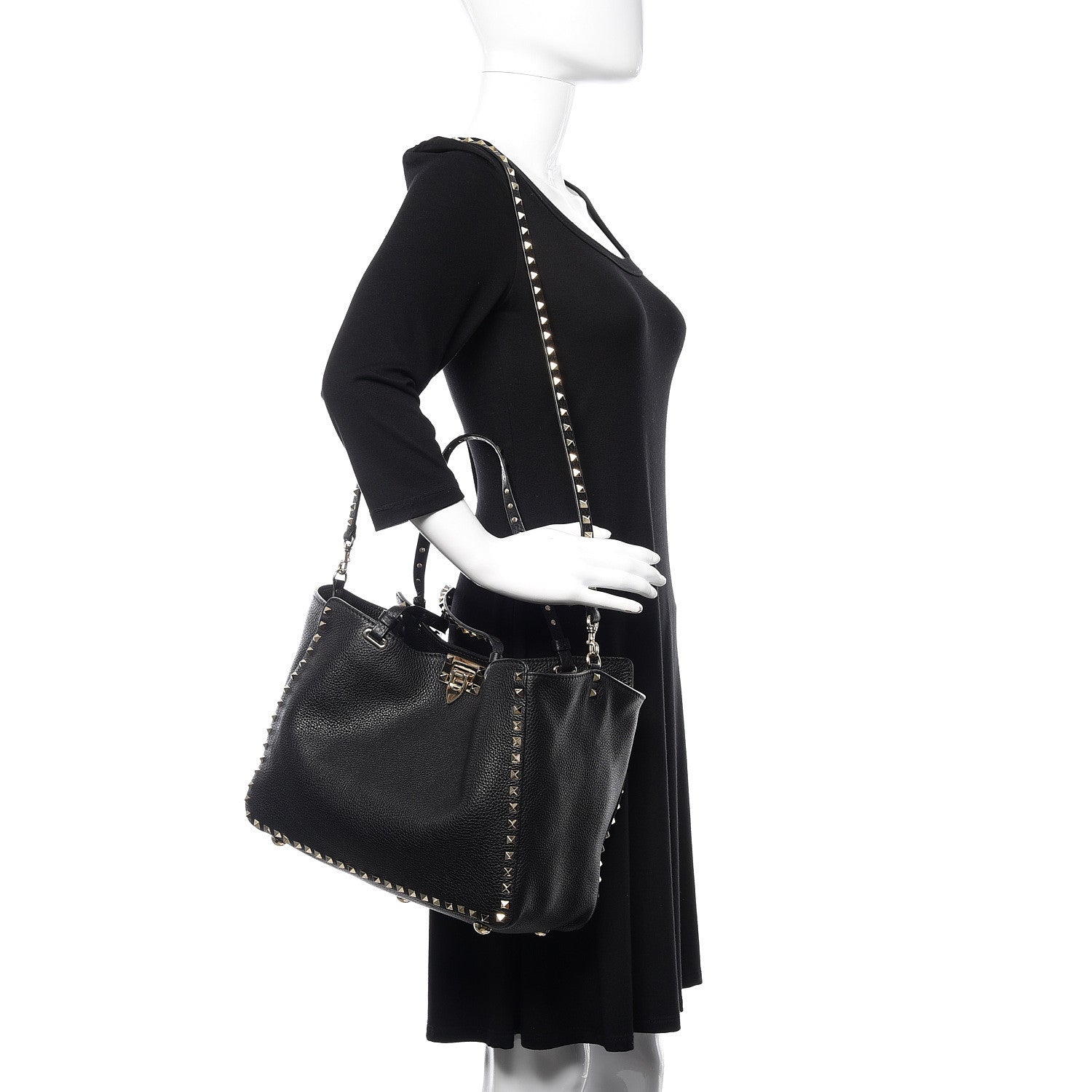 Valentino Garavani Pebbled Calfskin Medium Rockstud Tote Black 2 of 11