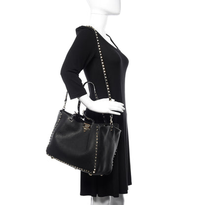 Valentino Garavani Pebbled Calfskin Medium Rockstud Tote Black 2 of 11