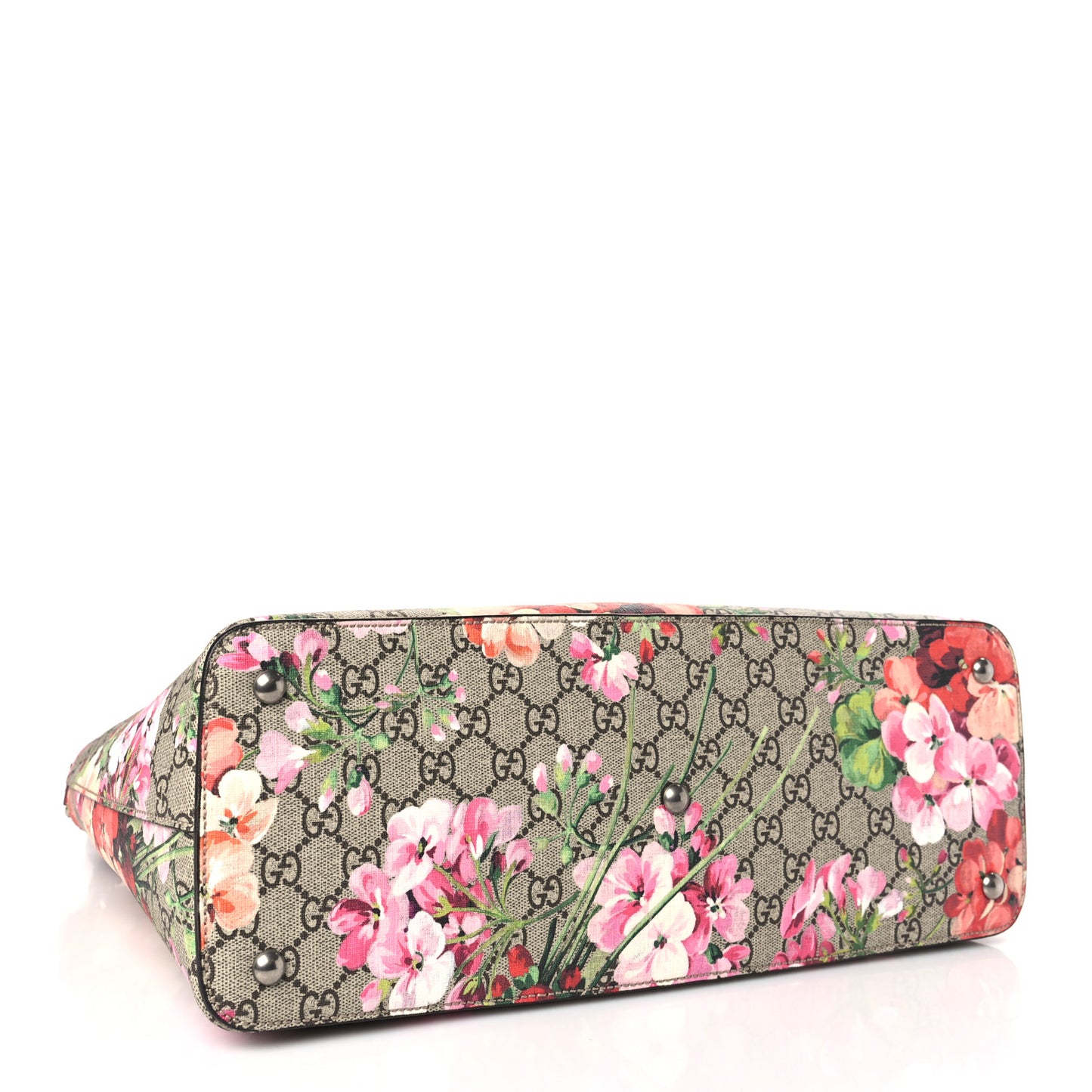 GG Supreme Monogram Blooms Large Zip Top Tote Beige Multicolor Dry Rose
