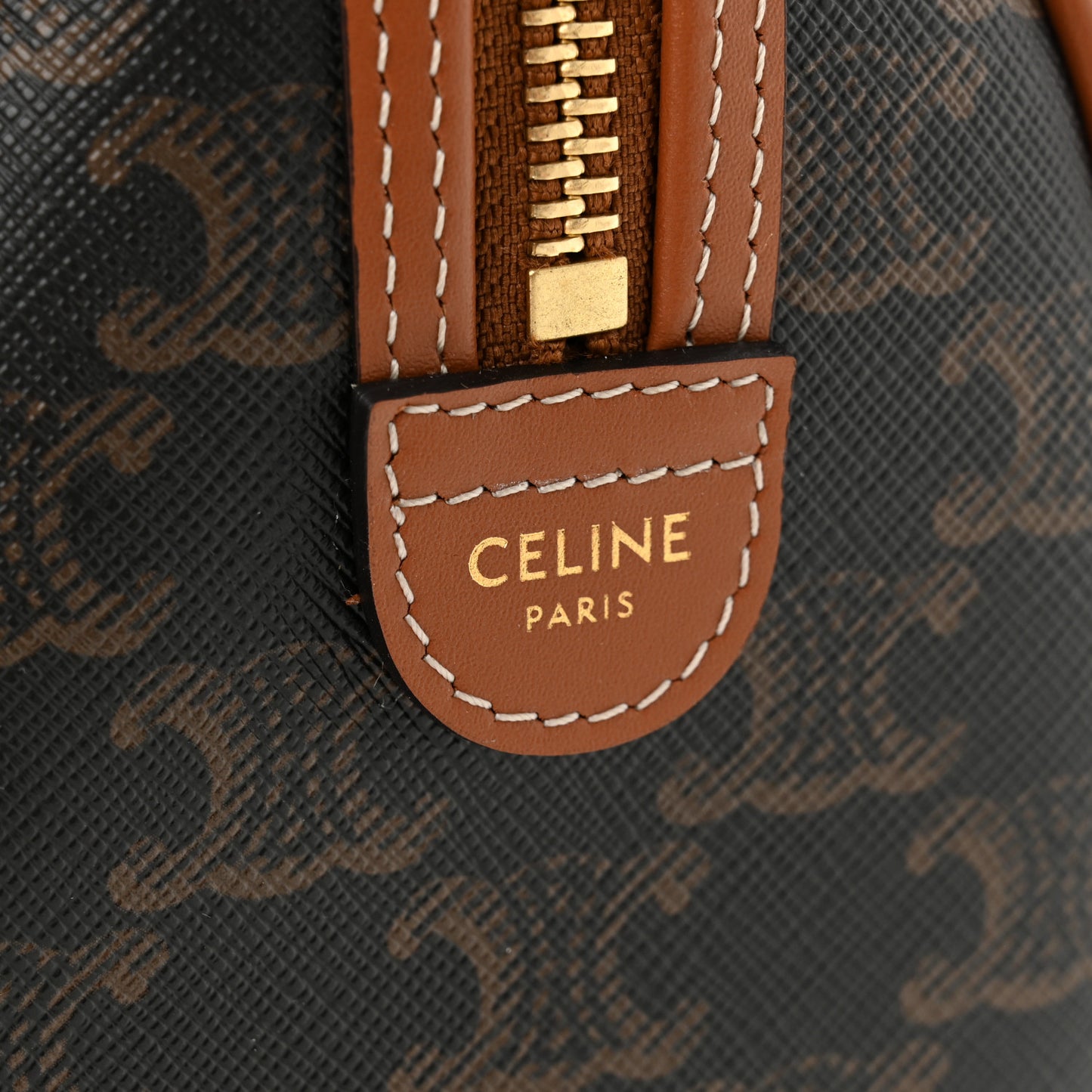 Triomphe Canvas Calfskin Small Boston Bag Tan