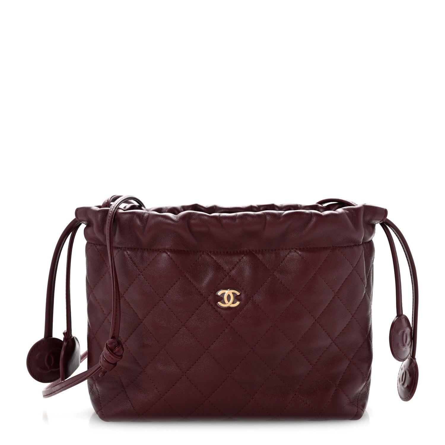 Chanel Lambskin Quilted Drawstring Clutch With Strap Dark Burgundy 1 of 10