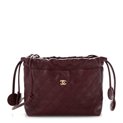Chanel Lambskin Quilted Drawstring Clutch With Strap Dark Burgundy 1 of 10