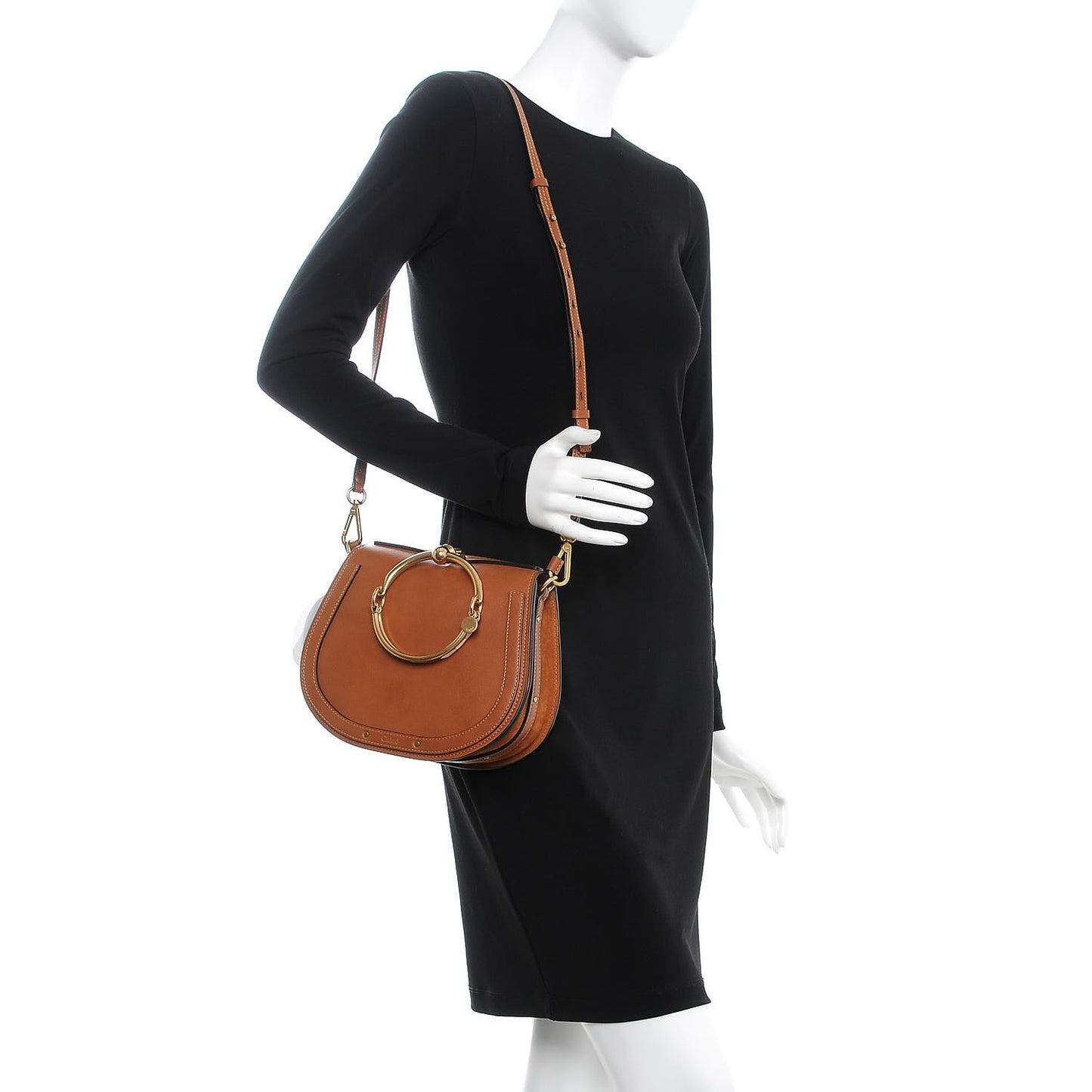 Calfskin Suede Medium Nile Bracelet Bag Caramel