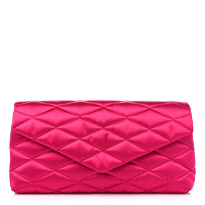 Saint Laurent Satin Quilted Sade Puffer Envelope Clutch Bubblegum 1 of 9