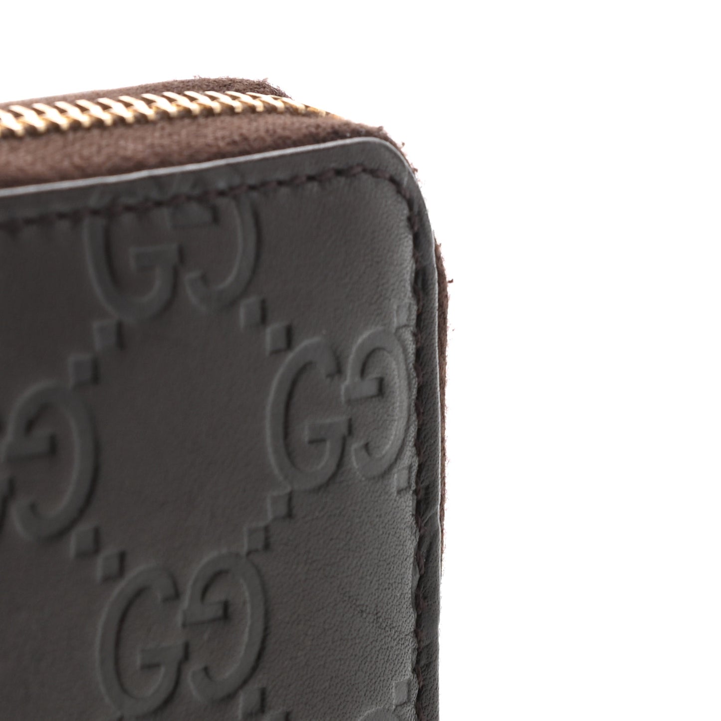 Guccissima Margaux Calfskin Metal Bar Zip Around Wallet Chocolate