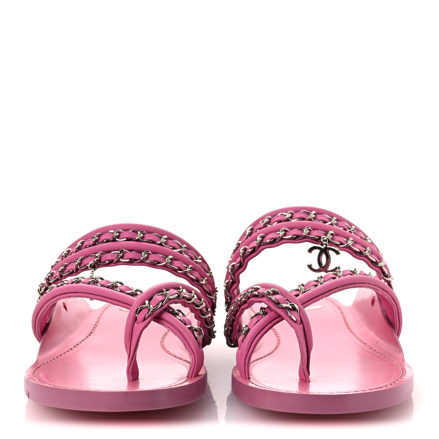 Chanel Calfskin Chain CC Thong Flat Sandals 40 Pink 40 Pink 3 of 12