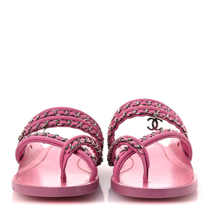 Chanel Calfskin Chain CC Thong Flat Sandals 40 Pink 40 Pink 3 of 12