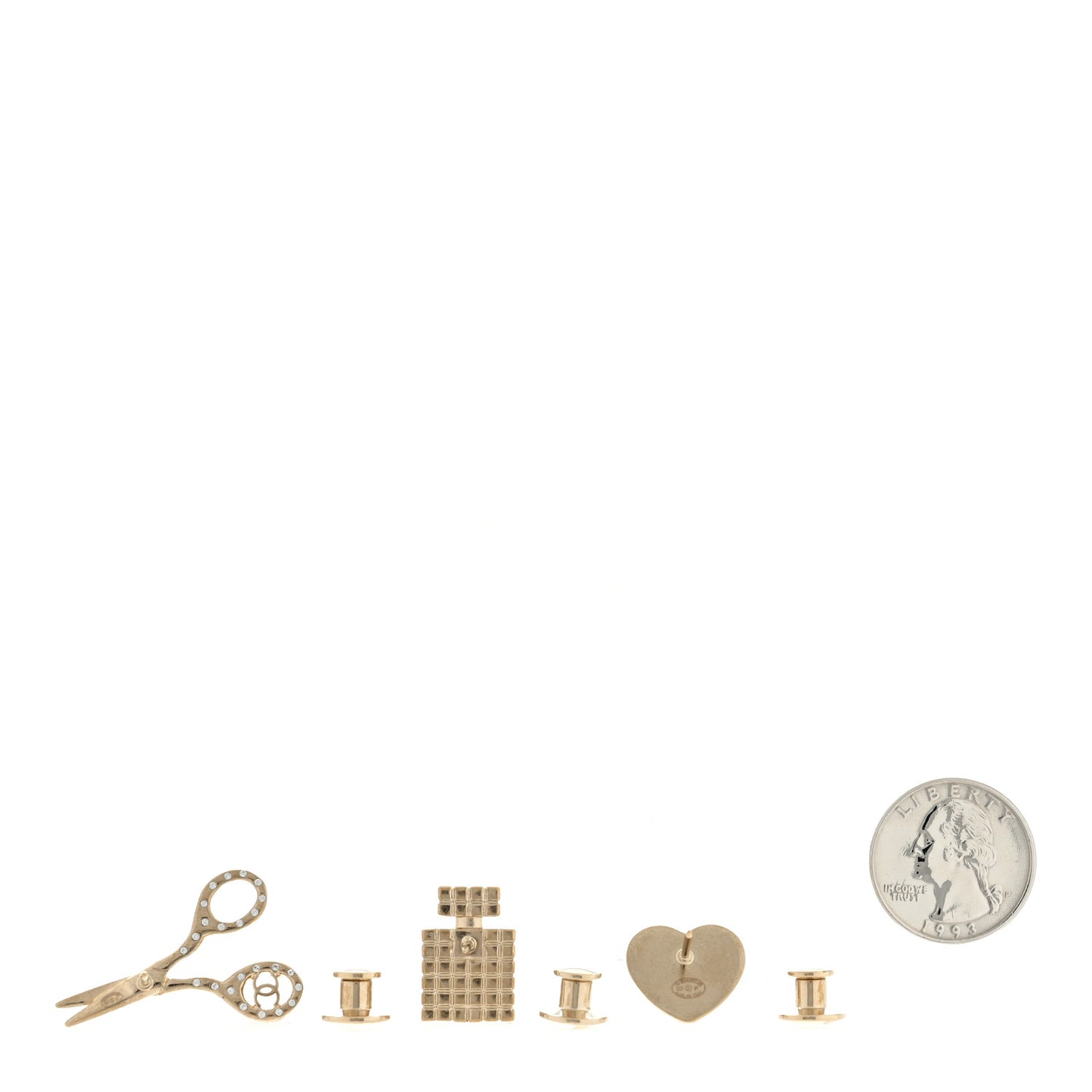 Metal Strass Crystal Quilted CC Heart Scissors Perfume Brooch Set Gold