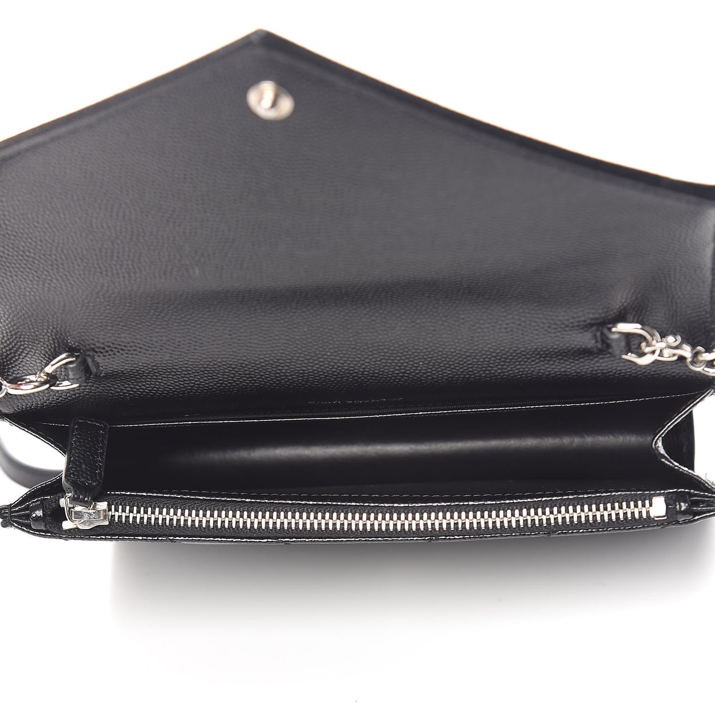 Grain De Poudre Matelasse Chevron Monogram Envelope Chain Wallet Black