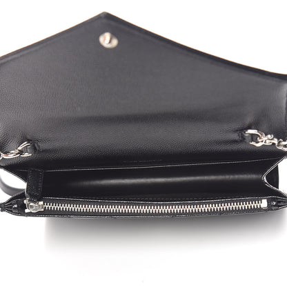 Saint Laurent Grain De Poudre Matelasse Chevron Monogram Envelope Chain Wallet Black 7 of 10
