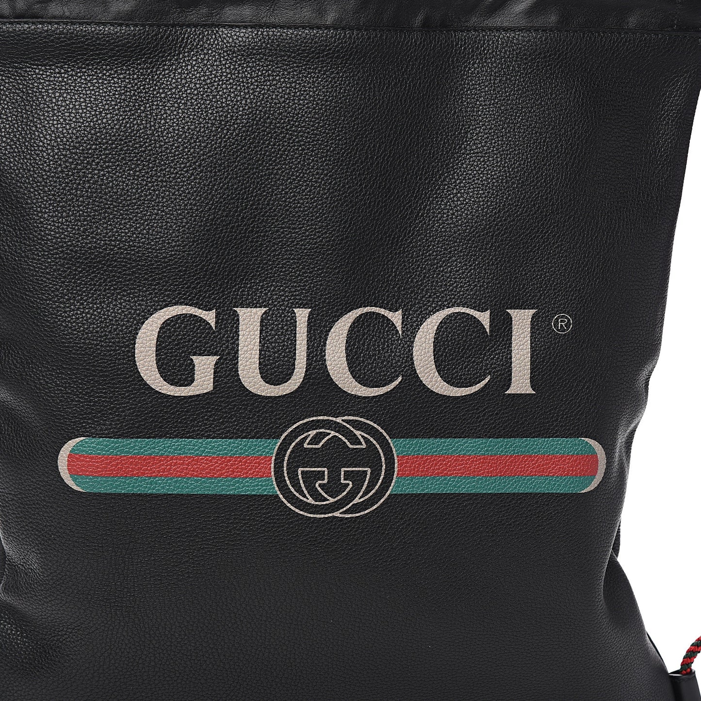 Calfskin Logo Drawstring Backpack Black