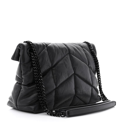Saint Laurent Lambskin Quilted Monogram Monochrome Small Loulou Puffer Chain Satchel Black 3 of 11
