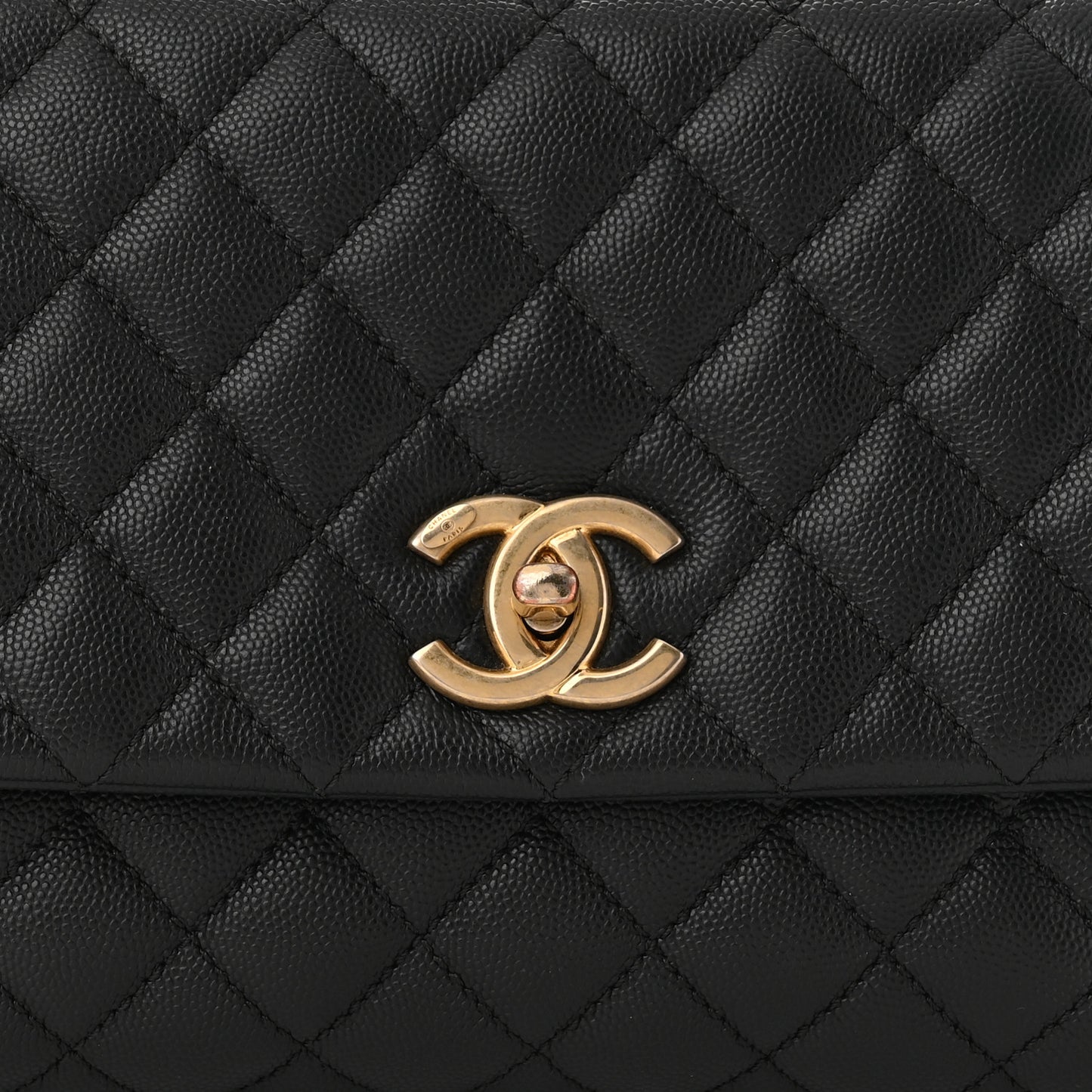 Caviar Lizard Embossed Quilted Small Coco Handle Flap Black