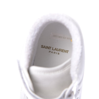 Saint Laurent Calfskin Distressed Lenny Logo-Print High Top Sneakers 36.5 Blanc Optique 8 of 9