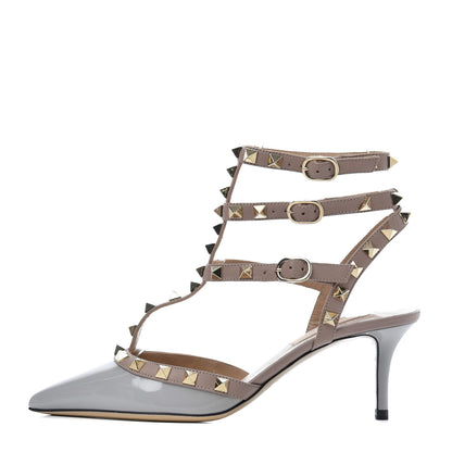 Valentino Garavani Patent Nappa Rockstud Ankle Strap 65mm Pumps 35.5 Pastel Grey Poudre 1 of 14