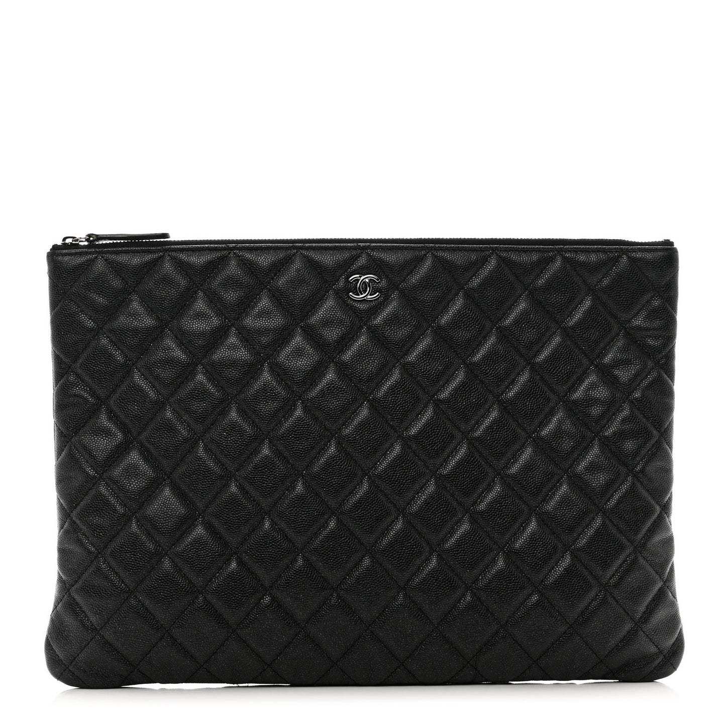 Iridescent Caviar Quilted Large Cosmetic Case Black