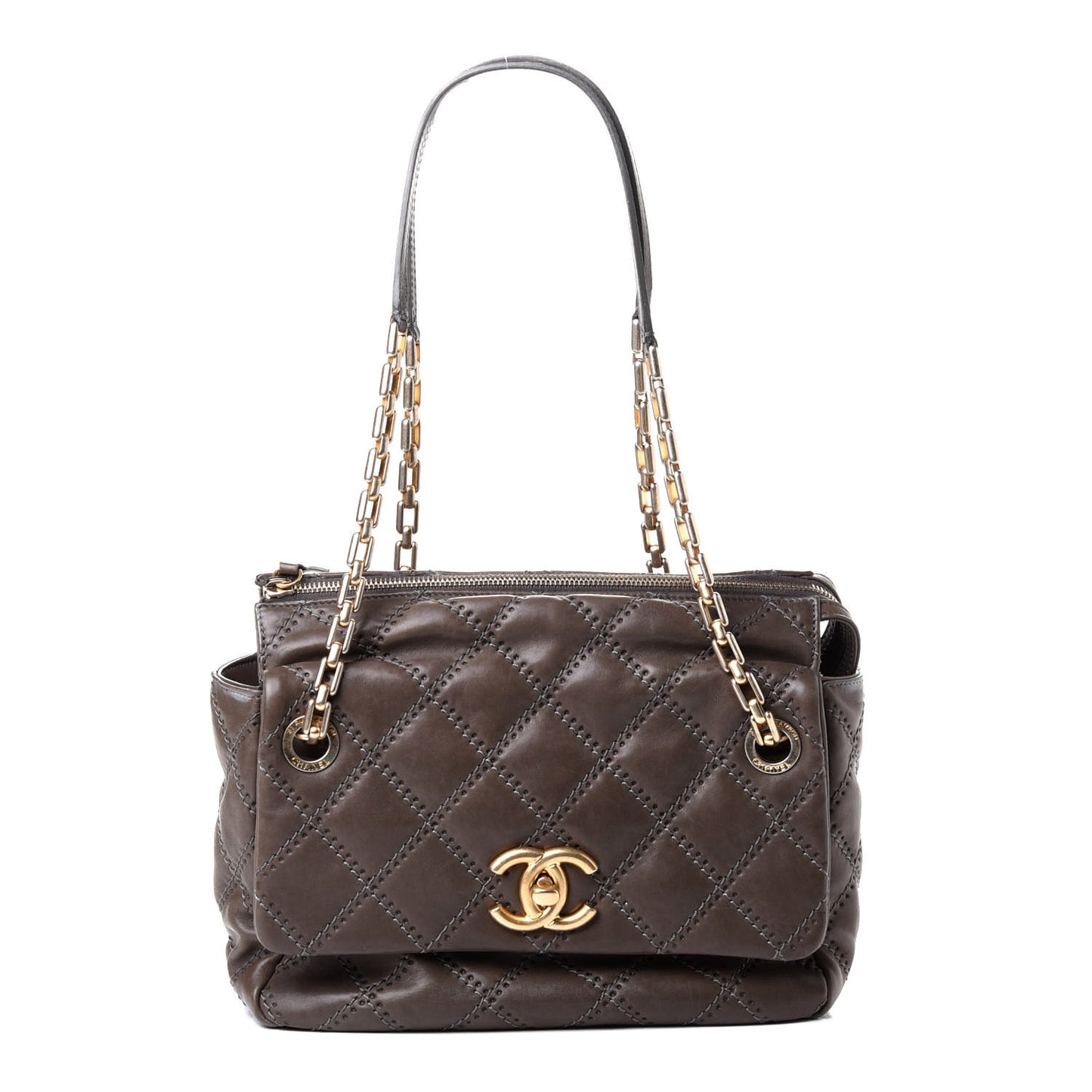 Calfskin Quilted Retro Chain Shoulder Bag Grey