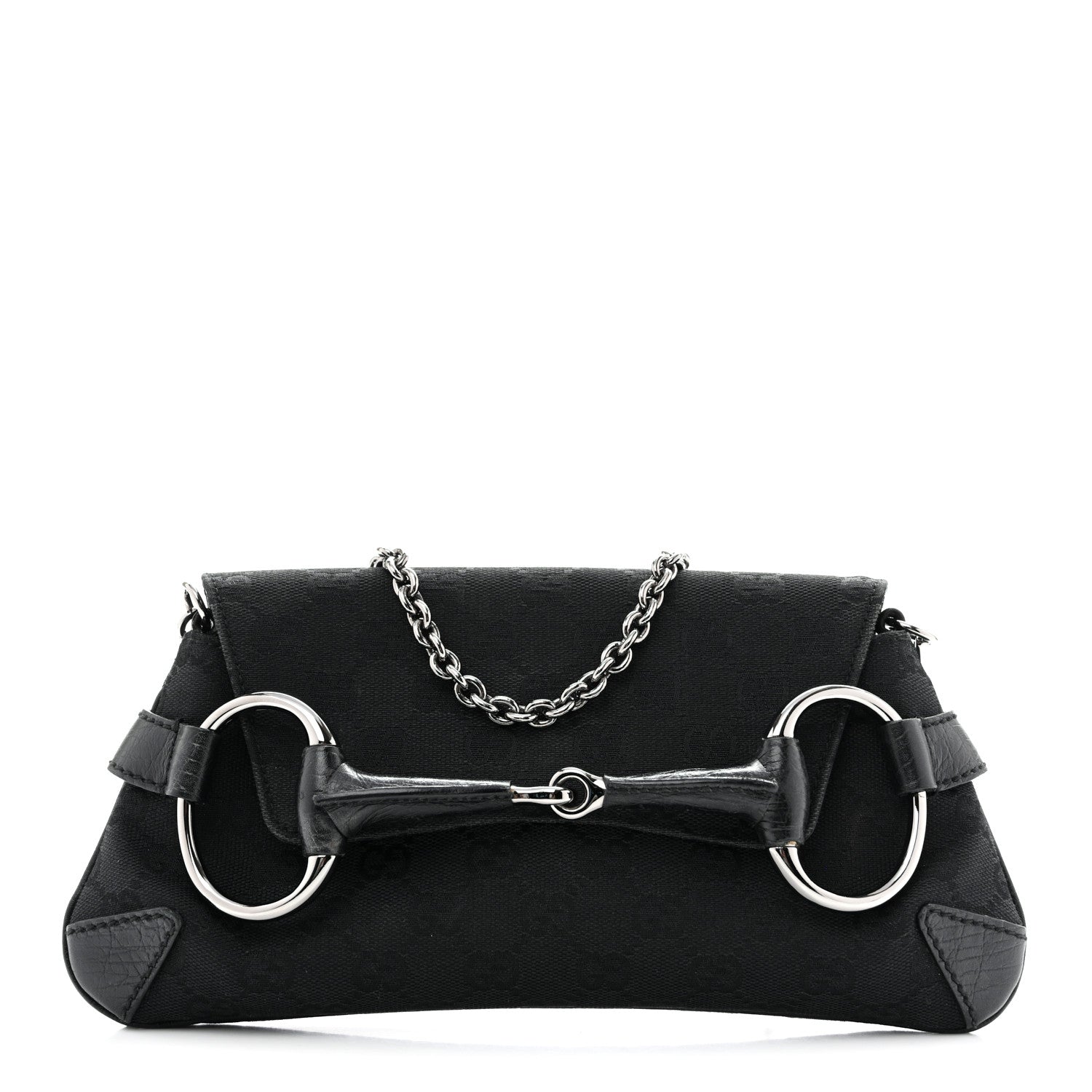 Gucci Monogram Horsebit Chain Clutch Black 1 of 12