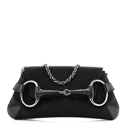 Gucci Monogram Horsebit Chain Clutch Black 1 of 12