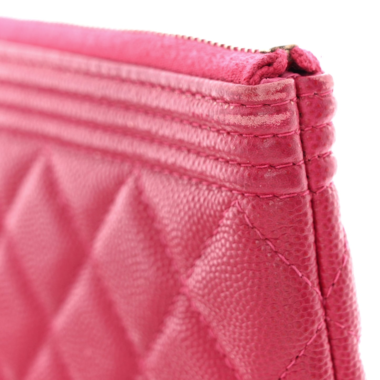 Caviar Quilted Medium Boy Cosmetic Case Dark Pink