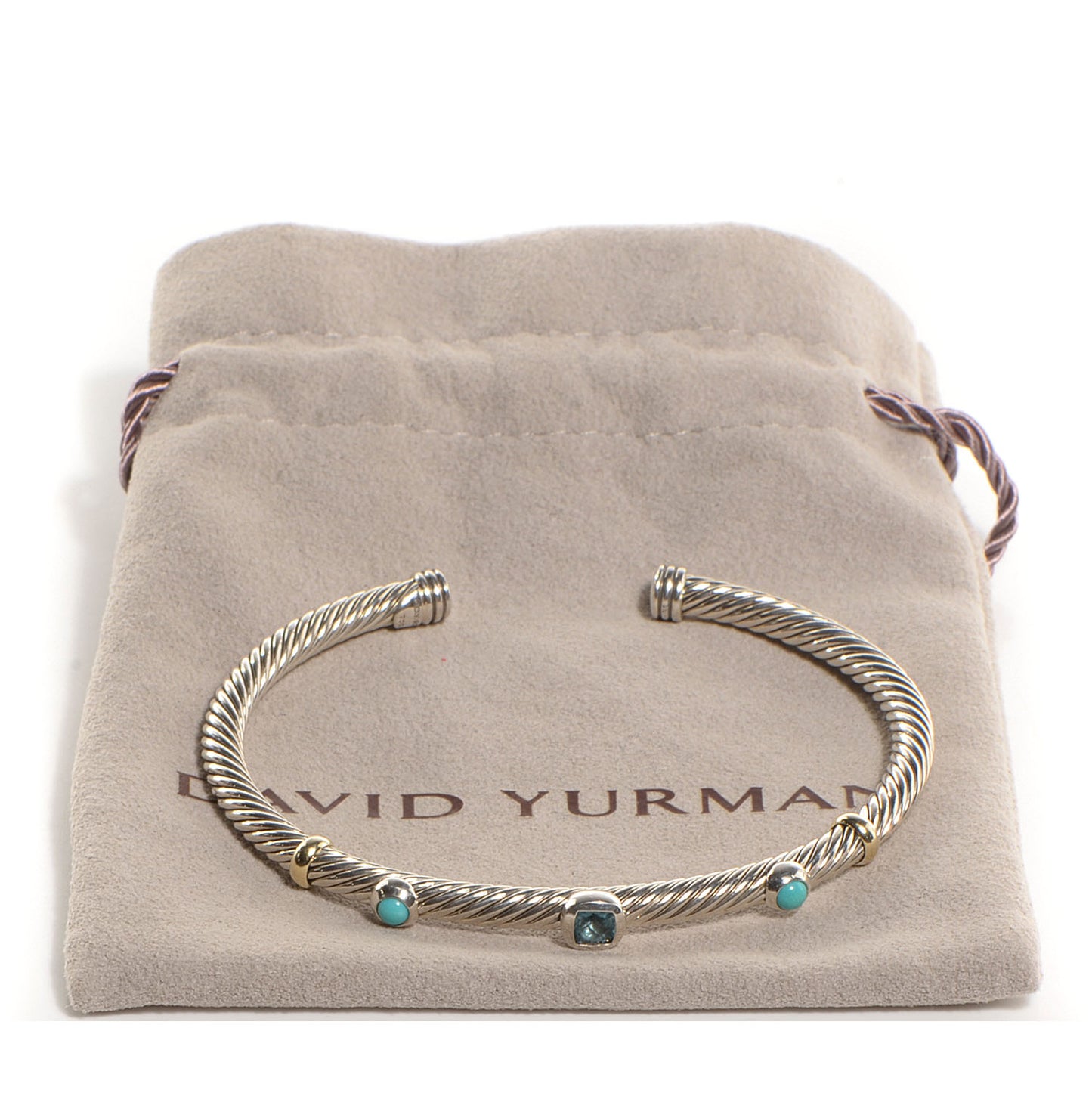 Sterling Silver 18K Yellow Gold Blue Topaz Turquoise 4mm Renaissance Bracelet