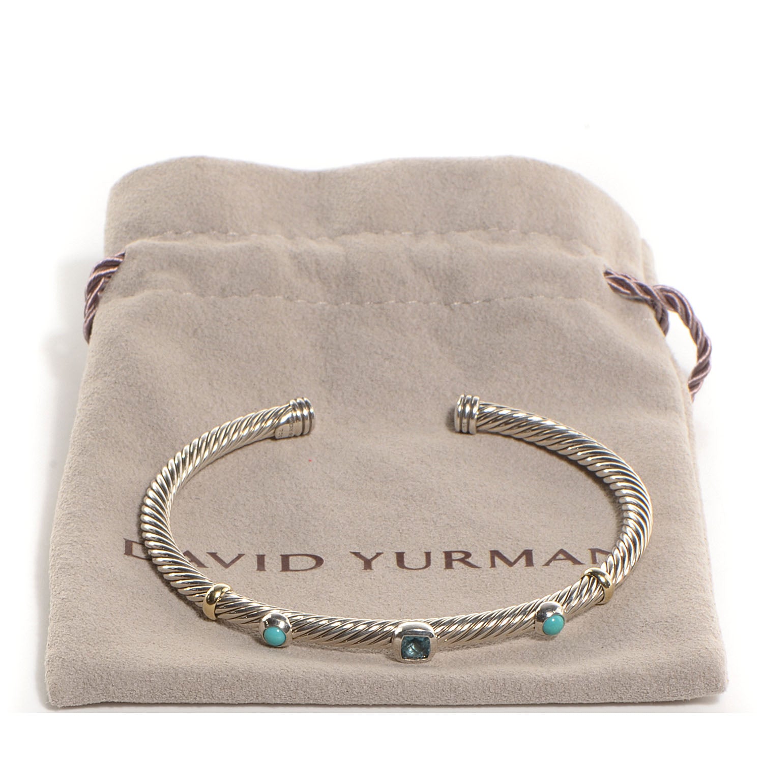 David Yurman Sterling Silver 18K Yellow Gold Blue Topaz Turquoise 4mm Renaissance Bracelet 4 of 4