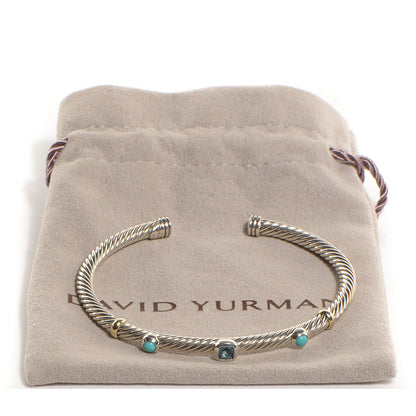 David Yurman Sterling Silver 18K Yellow Gold Blue Topaz Turquoise 4mm Renaissance Bracelet 4 of 4