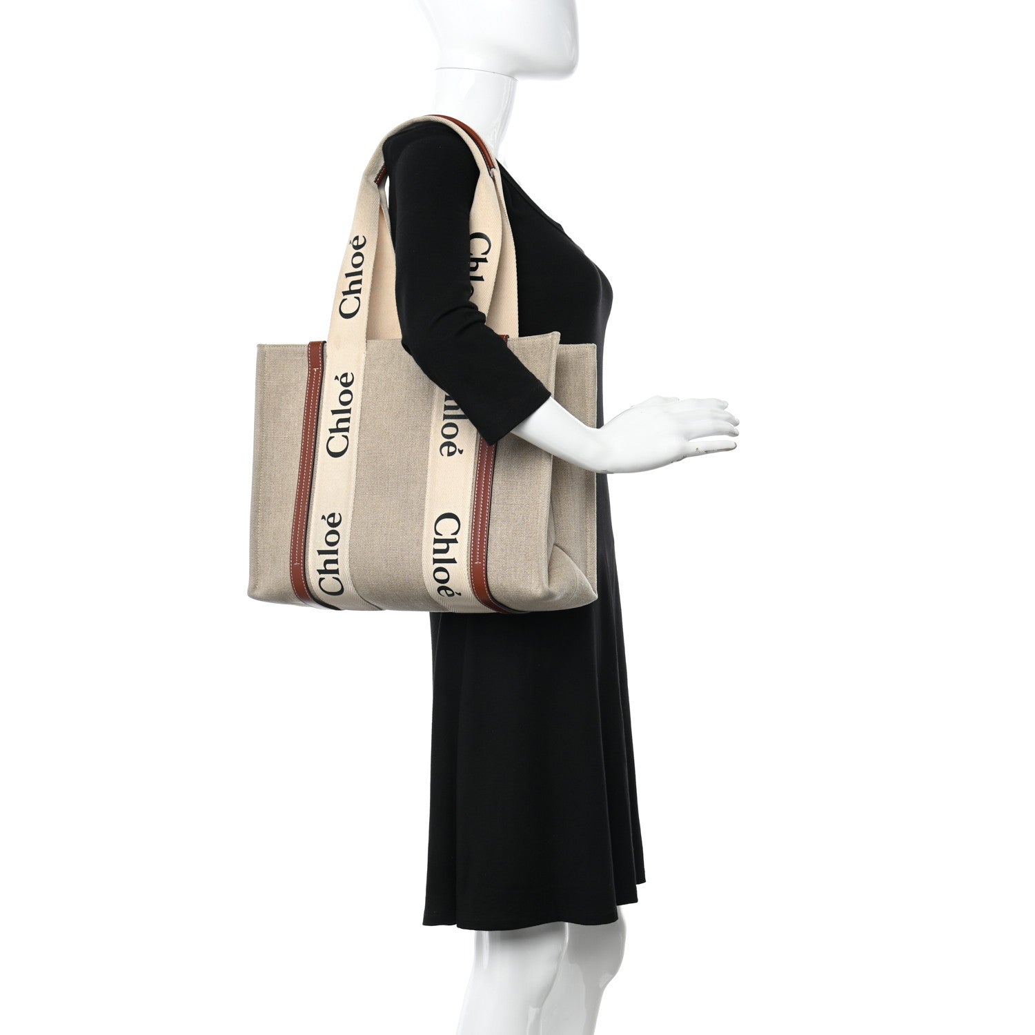 Chloe Cotton Calfskin Medium Woody Ribbon Tote White Brown 3 of 14