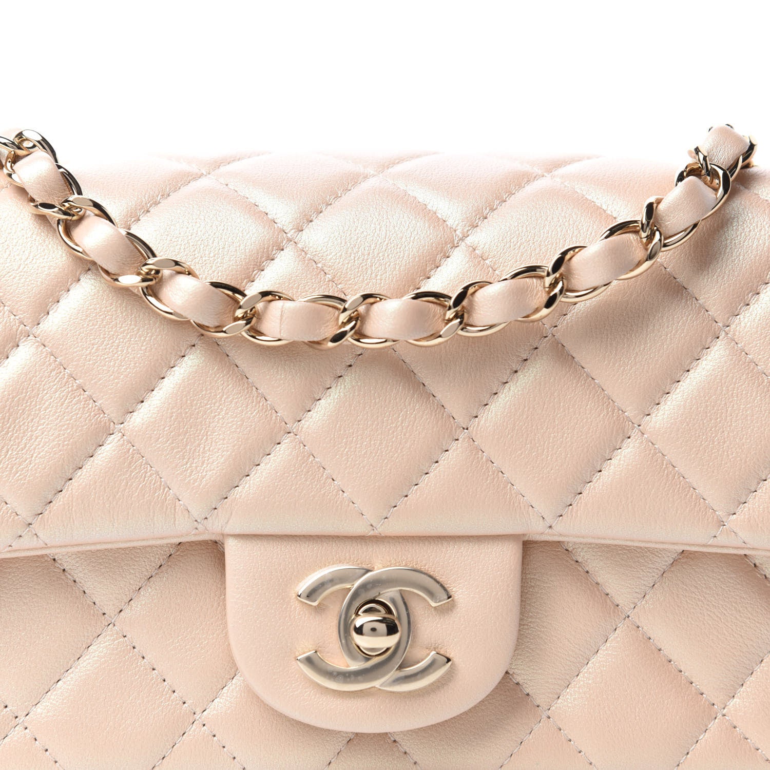 Chanel Iridescent Calfskin Quilted Mini Rectangular Flap Beige 10 of 10