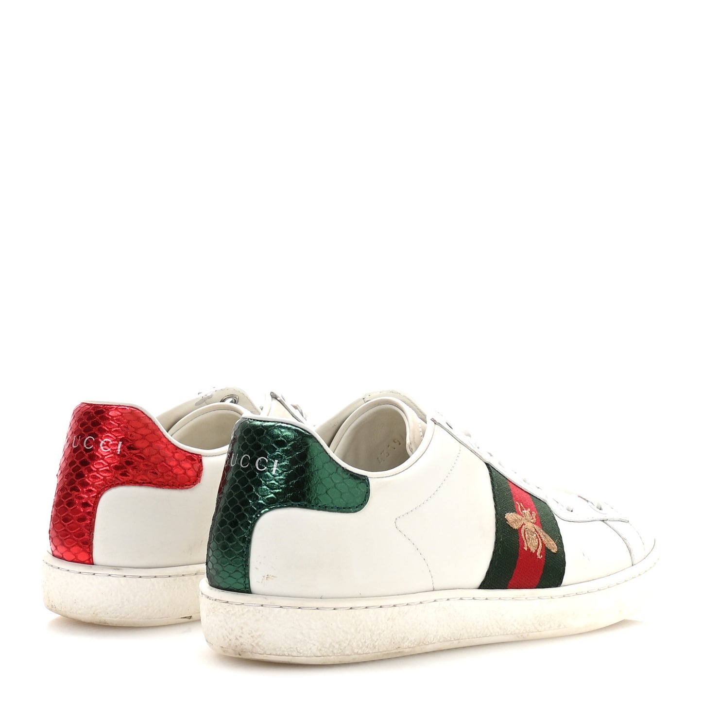 Calfskin Ayers Bee Embroidered Womens Ace Sneakers 37 White Green
