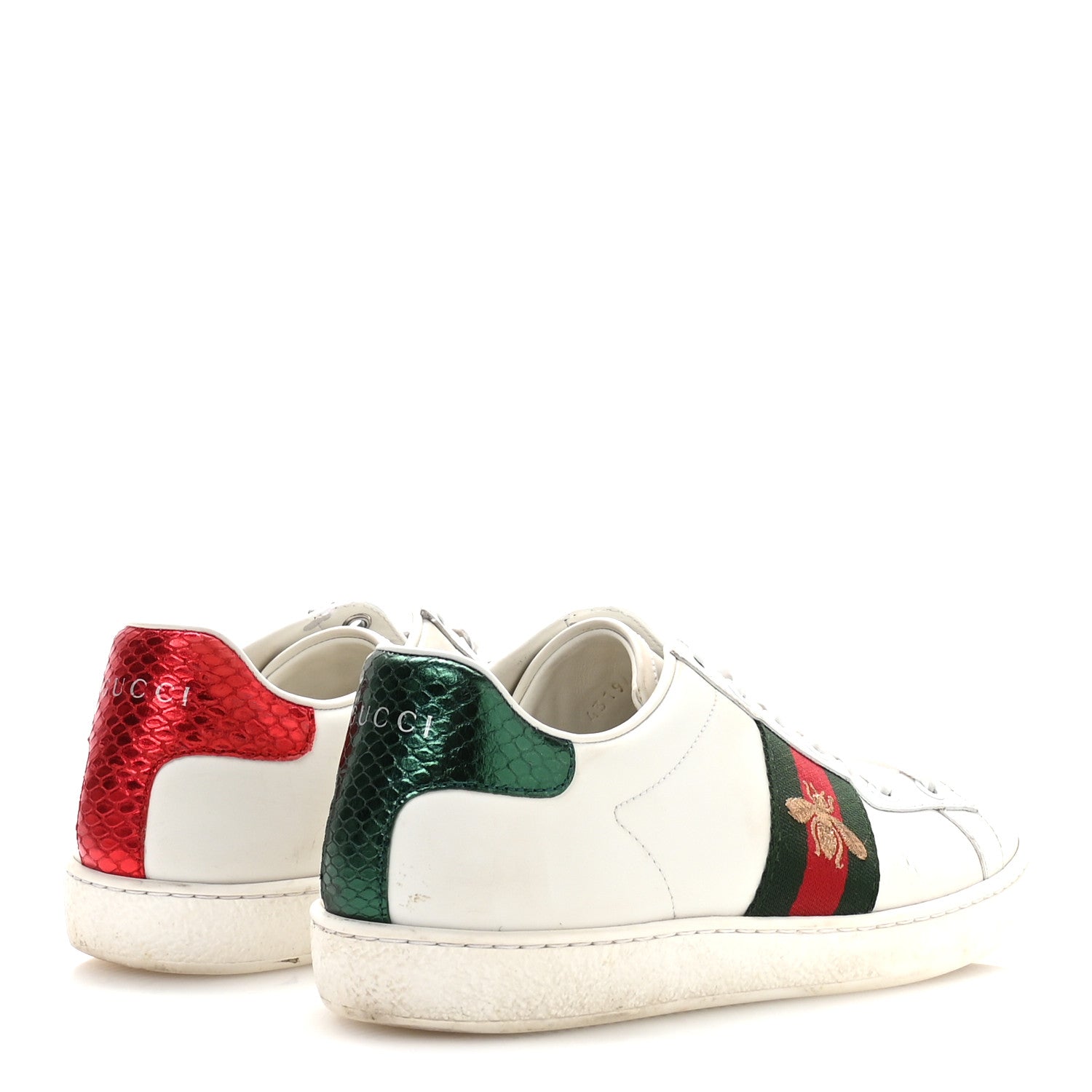 Gucci Calfskin Ayers Bee Embroidered Womens Ace Sneakers 37 White Green 5 of 9