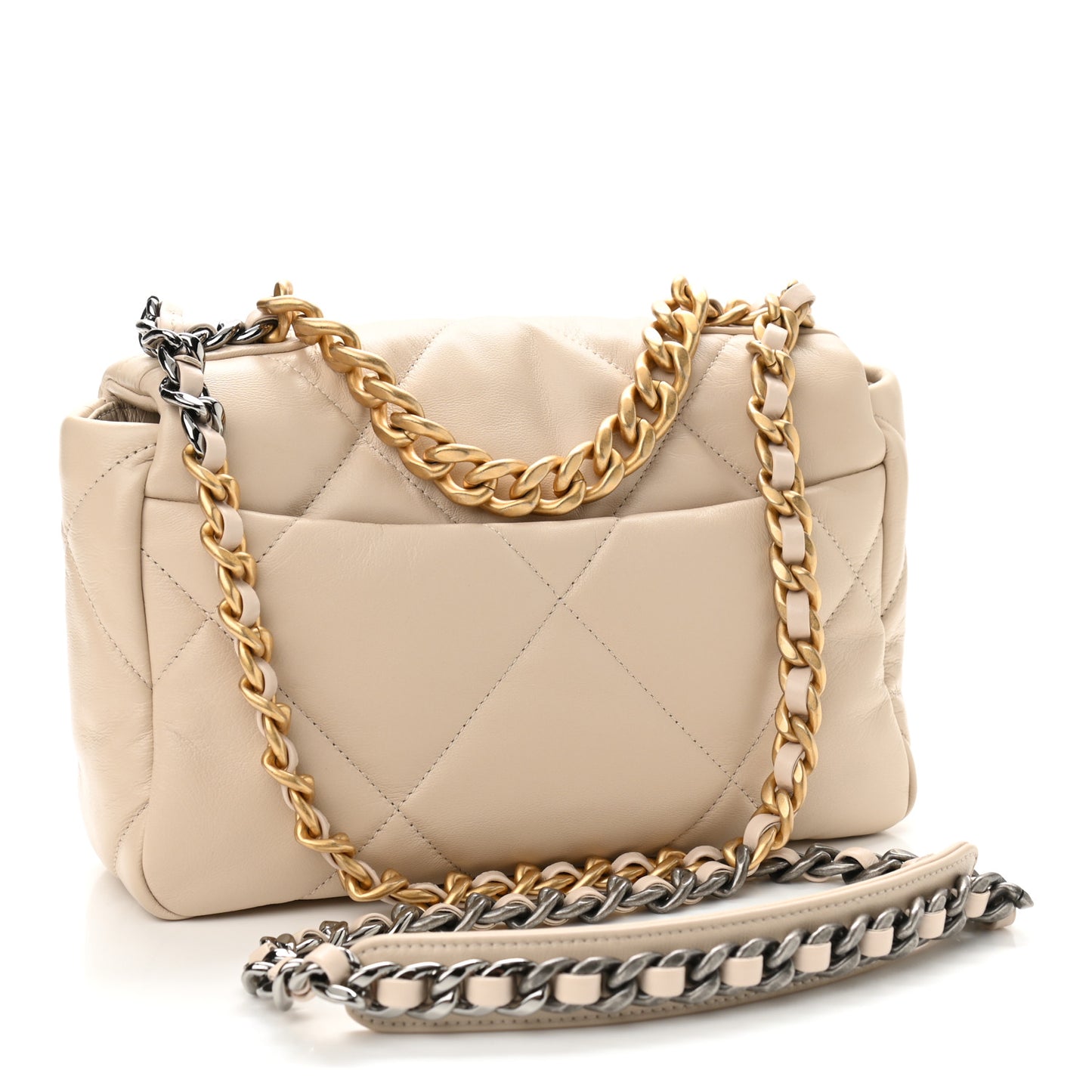 Goatskin Quilted Medium Chanel 19 Flap Beige