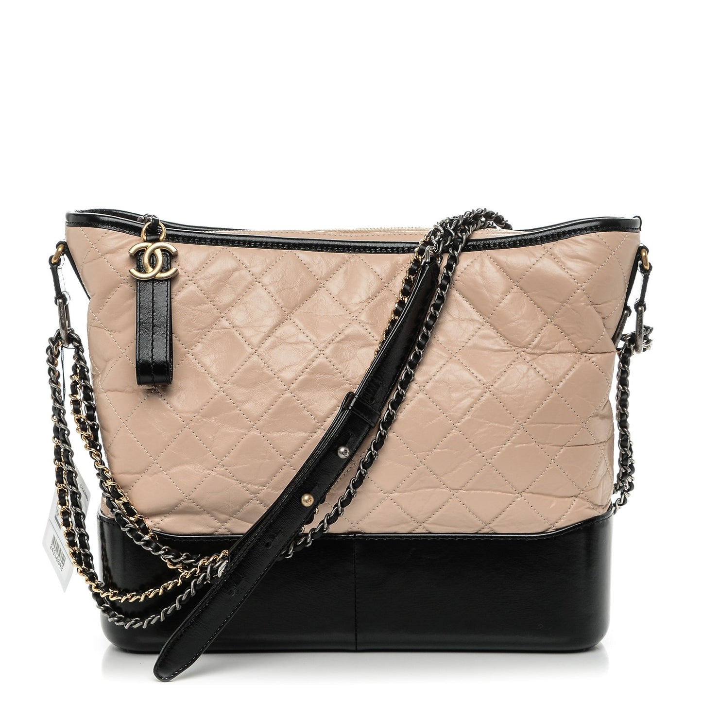 Aged Calfskin Quilted Large Gabrielle Hobo Beige Black