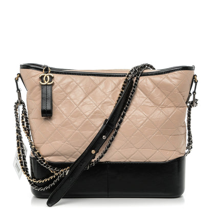 Chanel Aged Calfskin Quilted Large Gabrielle Hobo Beige Black 1 of 7