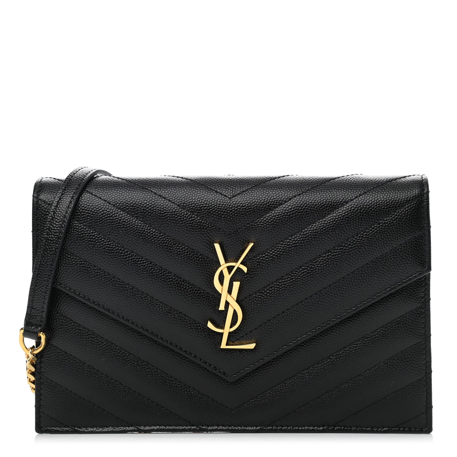 Saint Laurent Grain De Poudre Matelasse Chevron Monogram Envelope Chain Wallet Black 1 of 10