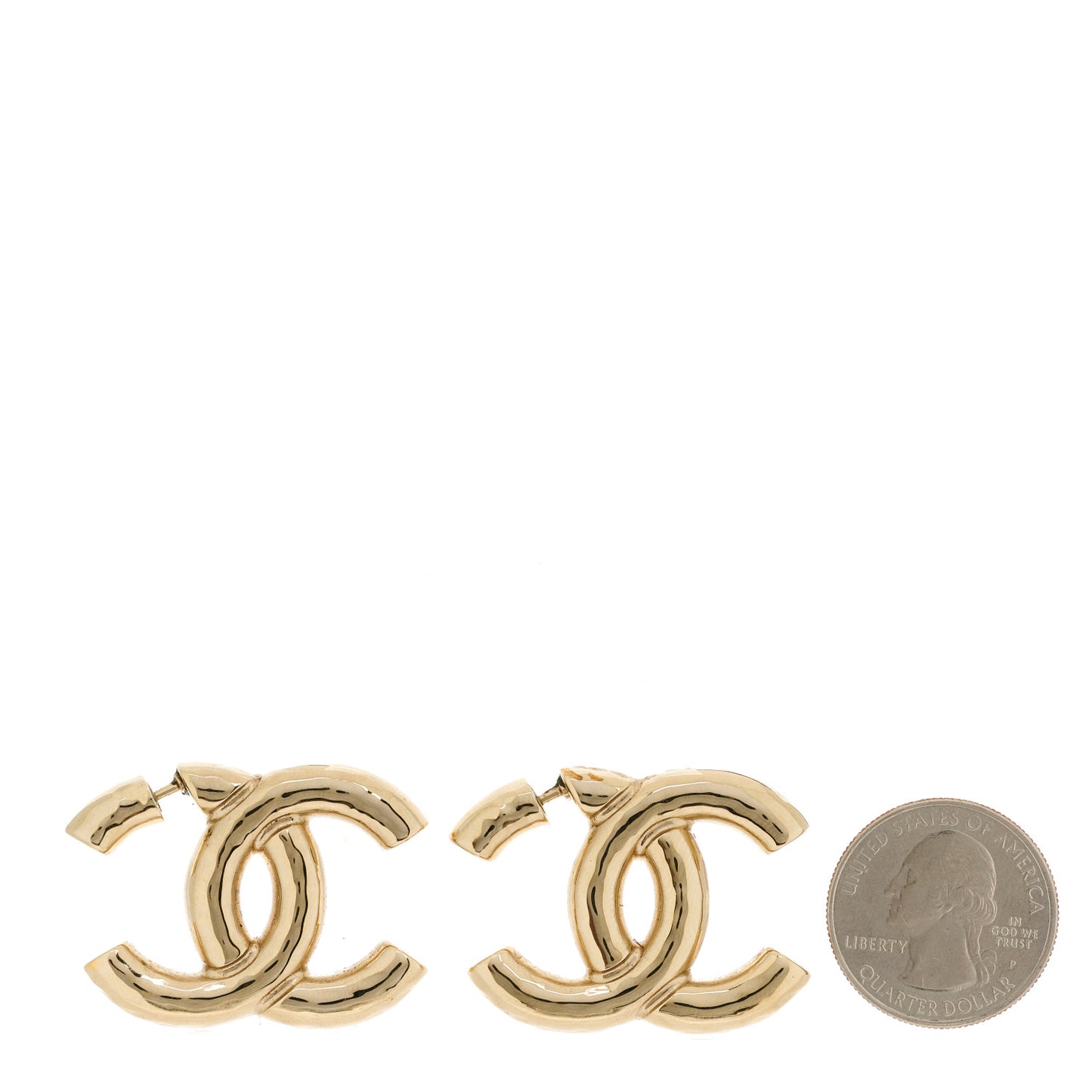 Metal Large CC Earrings Light Gold