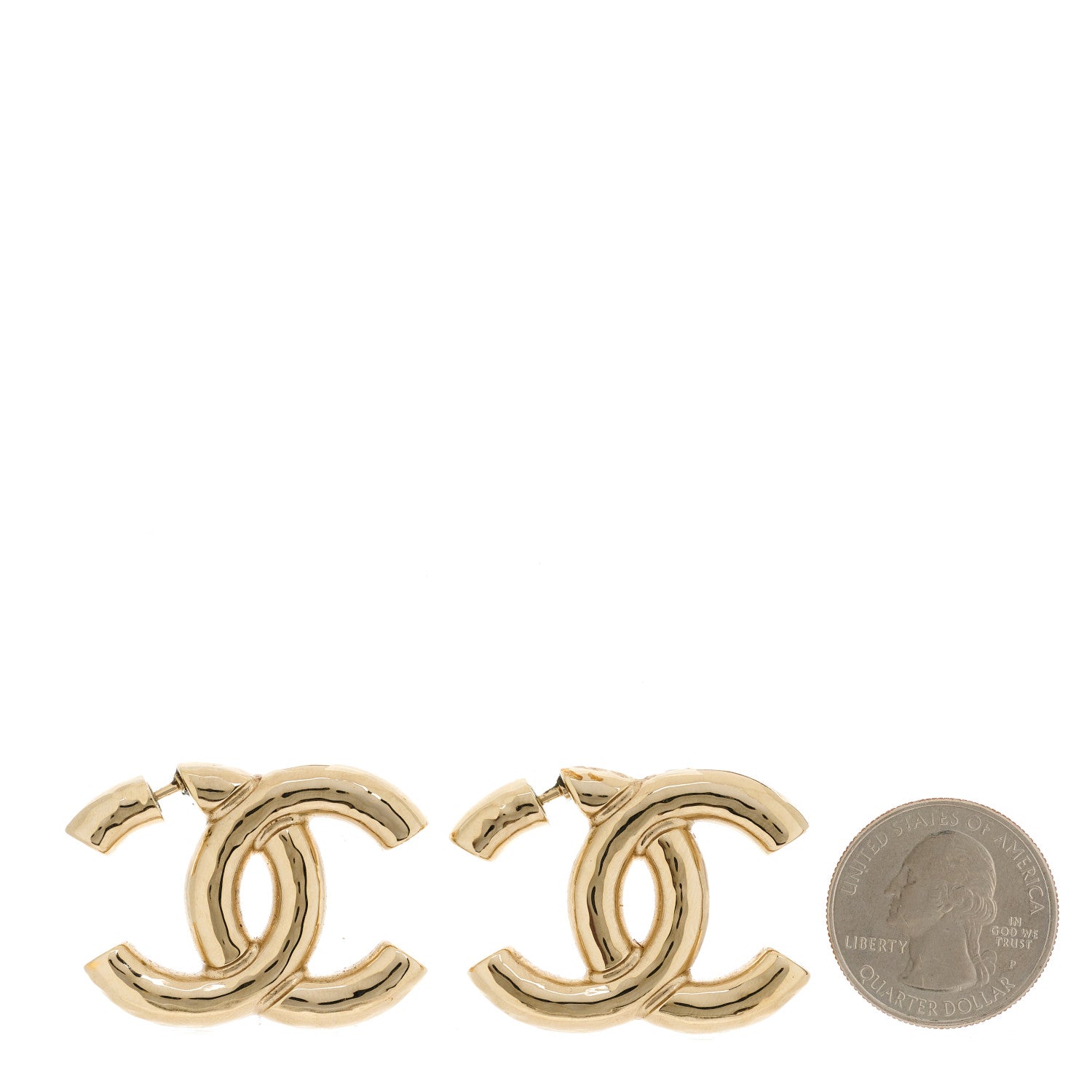 Chanel Metal Large CC Earrings Light Gold 2 of 5