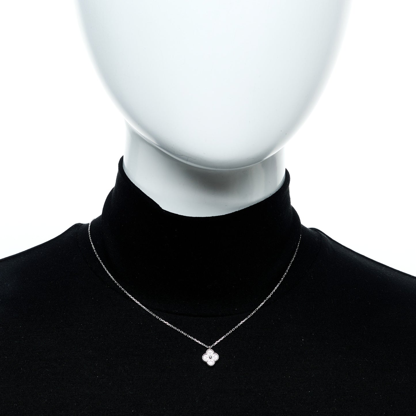 18K White Gold Diamond Sweet Alhambra Pendant Necklace