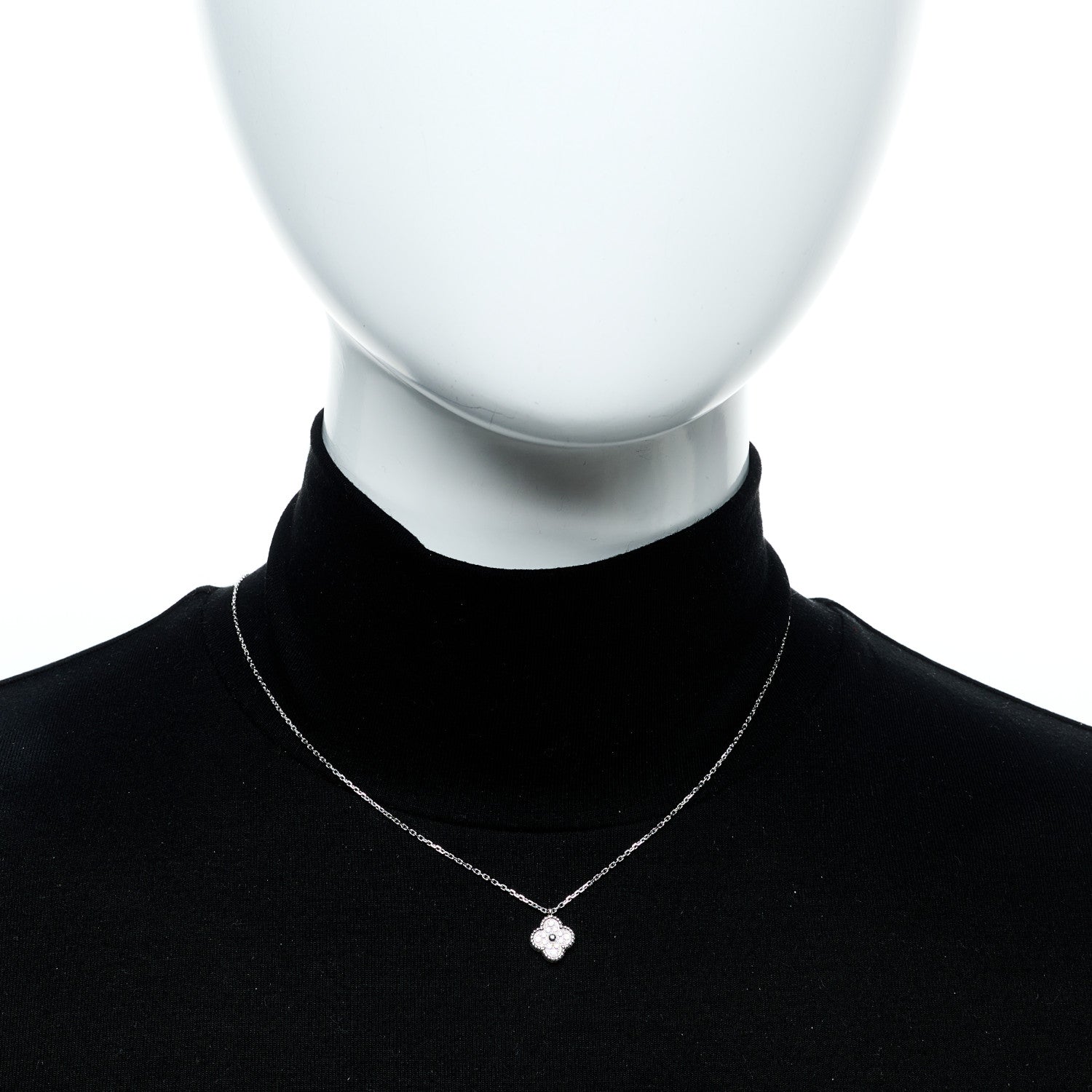 Van Cleef & Arpels 18K White Gold Diamond Sweet Alhambra Pendant Necklace 2 of 5