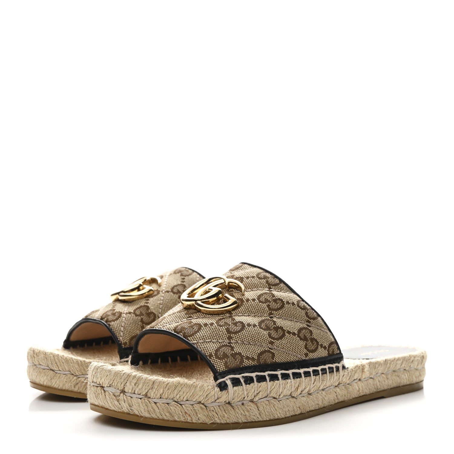 Gucci Monogram Matelasse GG Marmont Espadrille 20mm Slide Sandals 37.5 Beige Ebony Black 4 of 9