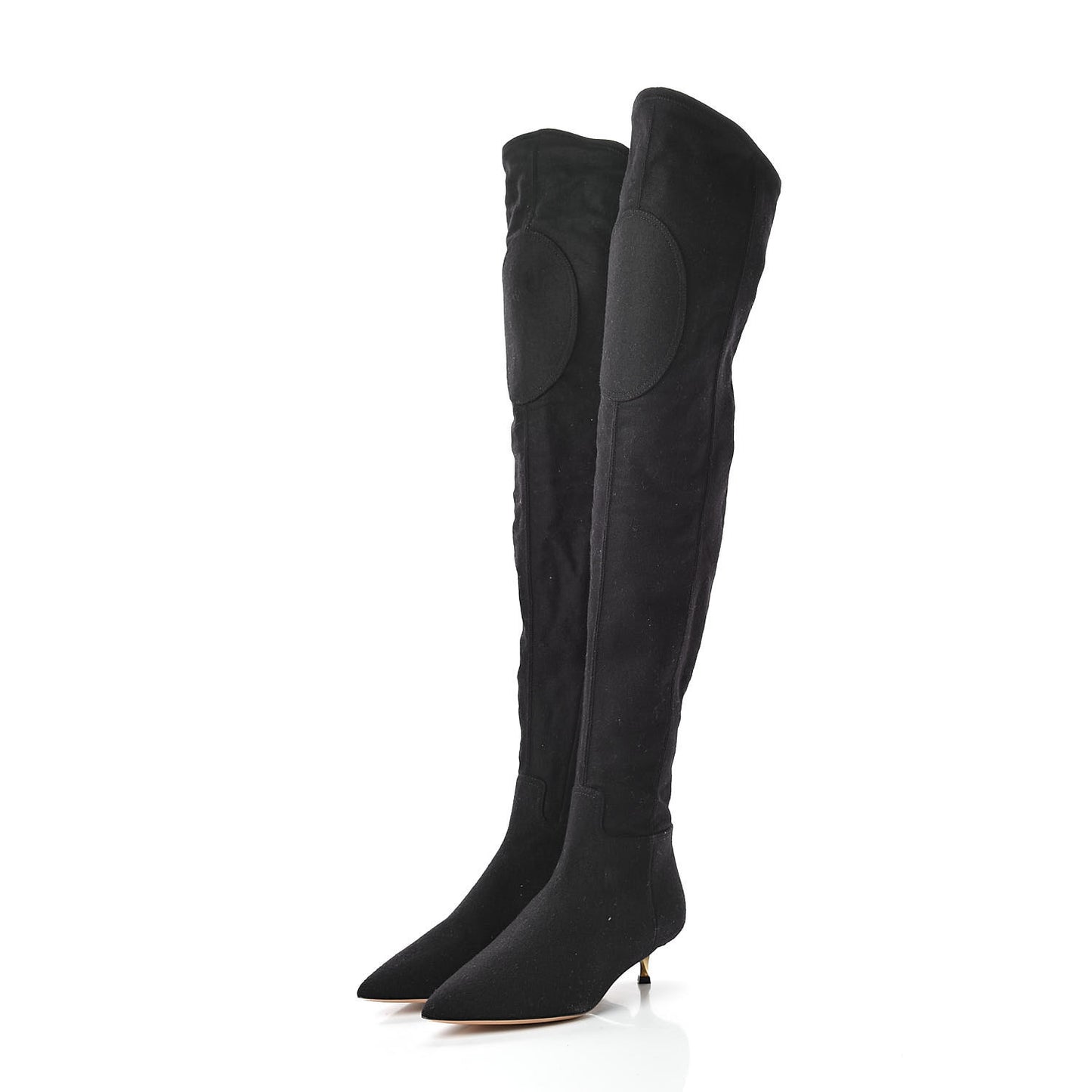 Suede Thigh High Kitten Heel Boots 36 Black