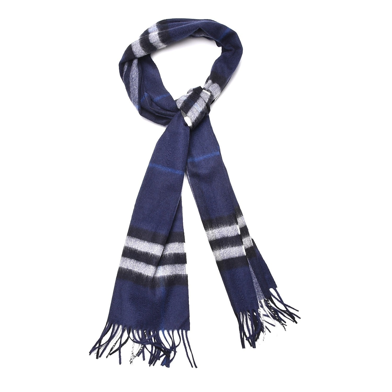 Burberry Cashmere Giant Check Fringe Scarf Indigo Blue 1 of 5