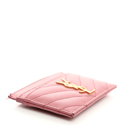 Saint Laurent Grain De Poudre Matelasse Chevron Monogram Credit Card Case Dark Rose 4 of 12