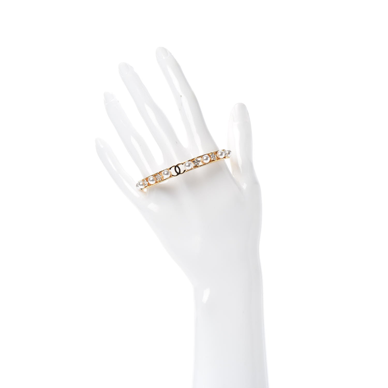 Chanel Pearl Crystal CC Star Cuff Bracelet Gold 2 of 4